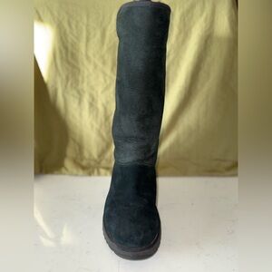 Black Suede Heeled Knee-High Boots Minor Flaw